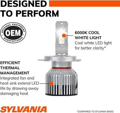SYLVANIA 9003 LED - مصابيح الضباب للسيارات والشاحنات - المصابيح الأمامية للرياضات على الطرق الوعرة - ضوء LED أبيض بارد 6000 كيلو - مصابيح طويلة الأمد - بدون قطبية - ترقية DIY in Saudi Arabia