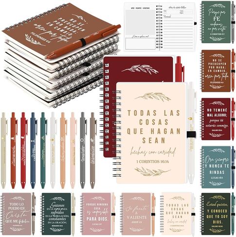 Kosiz 10 Set Spanish Christian Gifts Prayer Journal Bible Verse Notebooks Ballpoint Pen Christians in Spanish Fathers Day Bible Study Notebooks Bulk Gifts for Church Supplies Women Men(Joyous Color) in Kuwait