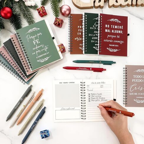 Kosiz 10 Set Spanish Christian Gifts Prayer Journal Bible Verse Notebooks Ballpoint Pen Christians in Spanish Fathers Day Bible Study Notebooks Bulk Gifts for Church Supplies Women Men(Joyous Color) in Kuwait