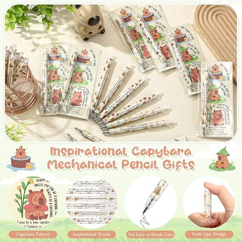 48 Sets Capybara Party Favors Bulk 0.5mm Cute Capybara Mechanical Pencils with Bookmarks Cartoon Retractable Pencils Employee Appreciation Gifts for Coworkers Teachers Office Staff Valentines Gifts in Saudi Arabia