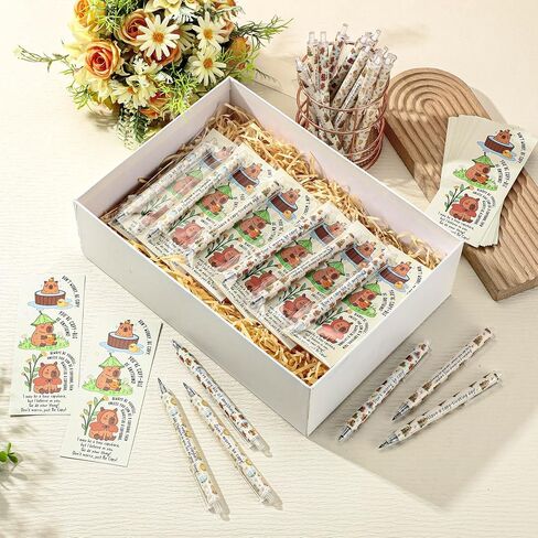 48 Sets Capybara Party Favors Bulk 0.5mm Cute Capybara Mechanical Pencils with Bookmarks Cartoon Retractable Pencils Employee Appreciation Gifts for Coworkers Teachers Office Staff Valentines Gifts in Saudi Arabia