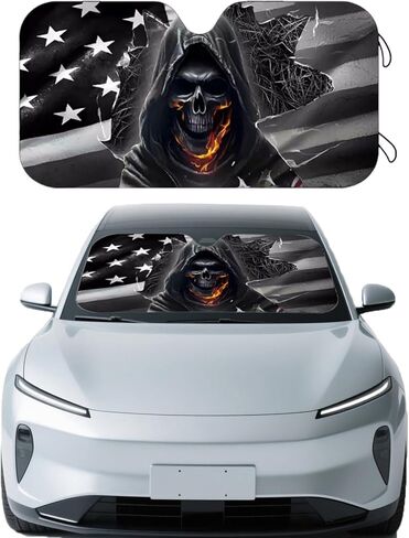 Car Windshield Sun Shade - 51x27.5 in Funny Sun Shades Front Windshield for Car Truck SUV, Foldable American Eagle Flag Sunshade with 4 Suction Cups in Kuwait