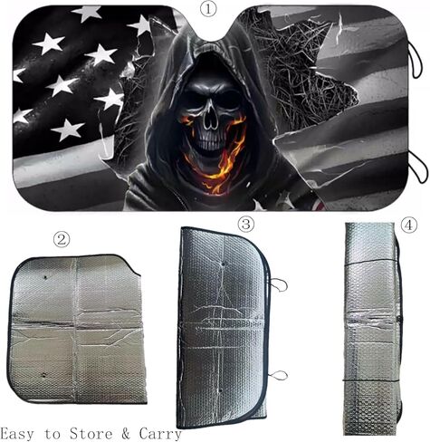 Car Windshield Sun Shade - 51x27.5 in Funny Sun Shades Front Windshield for Car Truck SUV, Foldable American Eagle Flag Sunshade with 4 Suction Cups in Kuwait