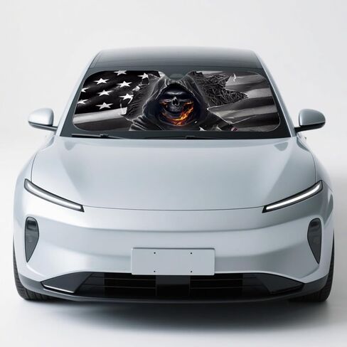 Car Windshield Sun Shade - 51x27.5 in Funny Sun Shades Front Windshield for Car Truck SUV, Foldable American Eagle Flag Sunshade with 4 Suction Cups in Kuwait