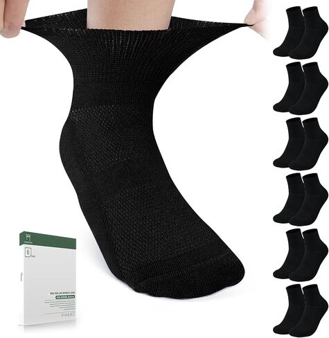 Bulinlulu Bamboo Viscose Diabetic Socks for Women&Men,6 Pairs Non Binding Diabetic Ankle Socks,Wide Socks Size 6-9 9-11 in Kuwait