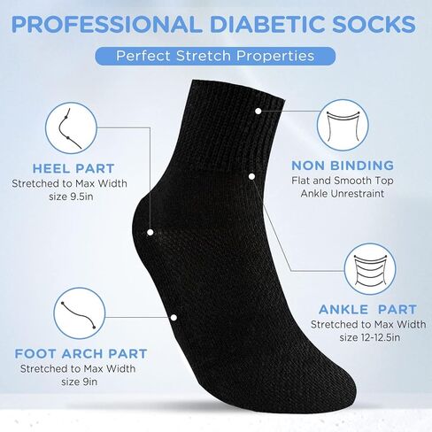 Bulinlulu Bamboo Viscose Diabetic Socks for Women&Men,6 Pairs Non Binding Diabetic Ankle Socks,Wide Socks Size 6-9 9-11 in Kuwait