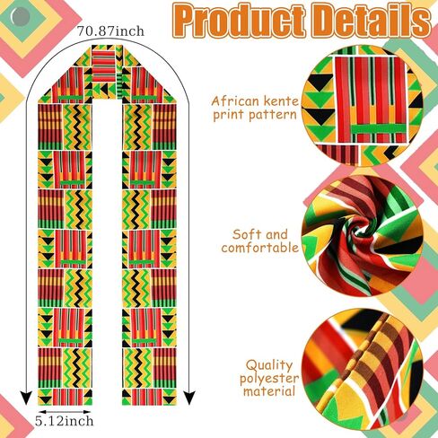 African Kente Stole African Print Sash African Kente Scarf Graduation Black History Kwanzaa Gifts for Adults in Kuwait