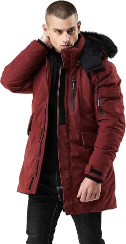 سترة تزلج دافئة للرجال من WEEN CHARM، سترة منفوخة مقاومة للماء، معطف شتوي طويل مع غطاء من الفرو الصناعي قابل للإزالة in Kuwait