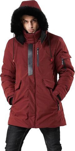 سترة تزلج دافئة للرجال من WEEN CHARM، سترة منفوخة مقاومة للماء، معطف شتوي طويل مع غطاء من الفرو الصناعي قابل للإزالة in Kuwait