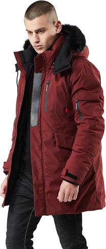 سترة تزلج دافئة للرجال من WEEN CHARM، سترة منفوخة مقاومة للماء، معطف شتوي طويل مع غطاء من الفرو الصناعي قابل للإزالة in Kuwait