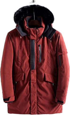 سترة تزلج دافئة للرجال من WEEN CHARM، سترة منفوخة مقاومة للماء، معطف شتوي طويل مع غطاء من الفرو الصناعي قابل للإزالة in Kuwait