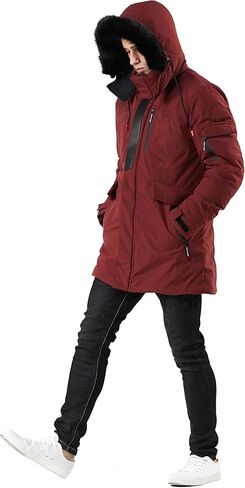 سترة تزلج دافئة للرجال من WEEN CHARM، سترة منفوخة مقاومة للماء، معطف شتوي طويل مع غطاء من الفرو الصناعي قابل للإزالة in Kuwait