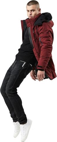 سترة تزلج دافئة للرجال من WEEN CHARM، سترة منفوخة مقاومة للماء، معطف شتوي طويل مع غطاء من الفرو الصناعي قابل للإزالة in Kuwait