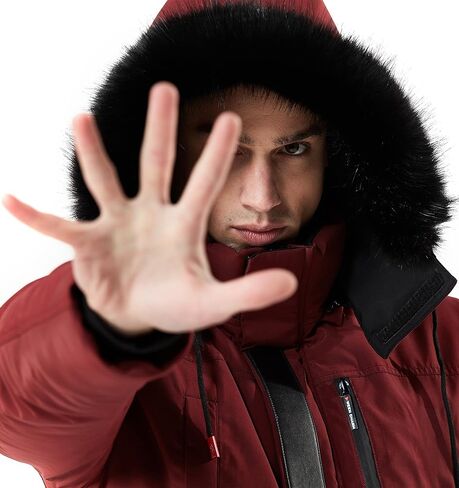 سترة تزلج دافئة للرجال من WEEN CHARM، سترة منفوخة مقاومة للماء، معطف شتوي طويل مع غطاء من الفرو الصناعي قابل للإزالة in Kuwait