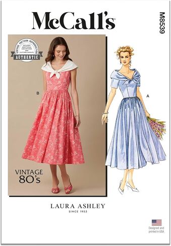 McCall's M8539U5 Misses' 1980's Vintage Dress Sewing Pattern Packet by Laura Ashley, Design Code M8539, Sizes 16-18-20-22-24 in Saudi Arabia