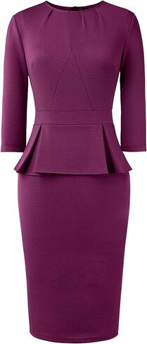 VFSHOW Womens Pleated Crew Neck Peplum Work Business Office Bodycon Pencil Sheath Dress in Kuwait