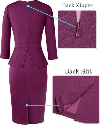 VFSHOW Womens Pleated Crew Neck Peplum Work Business Office Bodycon Pencil Sheath Dress in Kuwait