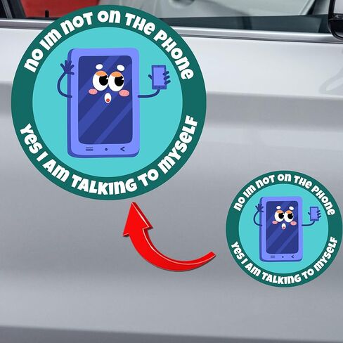 Magnet Me Up No, I'm Not on The Phone, Yes I am Talking to Myself, 5 Inch Round - Funny Magnet Decal for Car, Truck- for Introverts and Humor Lovers, Meme Humor Gift Car Magnet, Made in USA in Saudi Arabia