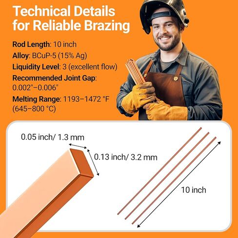 15% Silver Brazing Rods AWS BCuP-5 20 Sticks Silver Solder Phos Copper Brazing Alloys Flat Welding Rods 0.050"x1/8"x10" for Air Conditioning, Refrigerator, Cold Storage, and HVAC Units in Kuwait