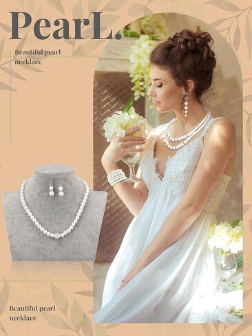 BBTO 8 Pcs Pearl Necklace and Earrings Set for Women Pearl Jewelry Set Faux Pearl Necklace Earrings Simulated Pearl Bracelets (Elegant Style) in Kuwait