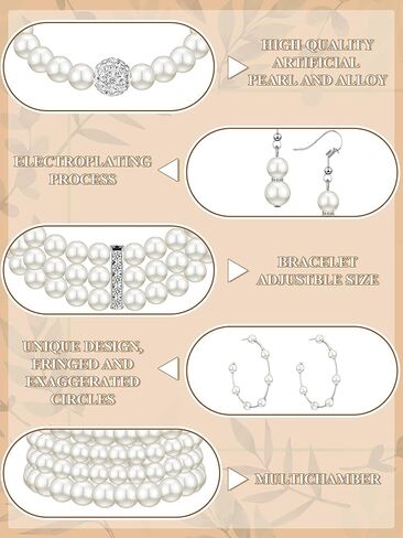 BBTO 8 Pcs Pearl Necklace and Earrings Set for Women Pearl Jewelry Set Faux Pearl Necklace Earrings Simulated Pearl Bracelets (Elegant Style) in Kuwait