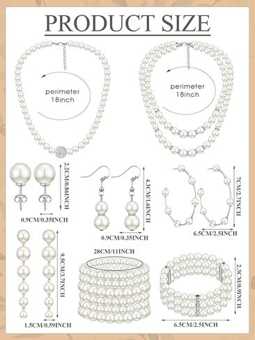 BBTO 8 Pcs Pearl Necklace and Earrings Set for Women Pearl Jewelry Set Faux Pearl Necklace Earrings Simulated Pearl Bracelets (Elegant Style) in Kuwait