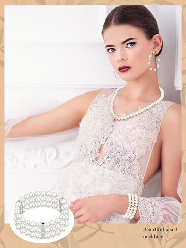 BBTO 8 Pcs Pearl Necklace and Earrings Set for Women Pearl Jewelry Set Faux Pearl Necklace Earrings Simulated Pearl Bracelets (Elegant Style) in Kuwait