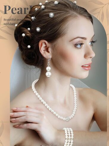 BBTO 8 Pcs Pearl Necklace and Earrings Set for Women Pearl Jewelry Set Faux Pearl Necklace Earrings Simulated Pearl Bracelets (Elegant Style) in Kuwait