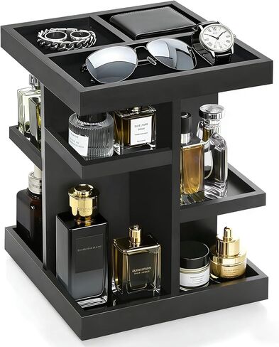 منظم حامل كولونيا للرجال، رف عرض كولونيا من 3 طبقات مع درج وبطانة مخملية ومقصورات للساعة والمجوهرات ورافعات عرض العطور للكولونيا، هدية رائعة للأب in Kuwait