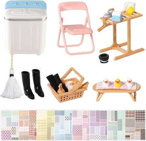 28Pcs Mini Dollhouse Furniture Accessories Miniature Laundry Playset Including Washing Machine, Ironing Board Iron, DIY Dollhouse Miniature Set for Birthday Gift for Toddler, Boys, Girls in Saudi Arabia