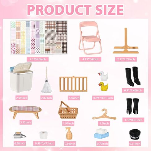 28Pcs Mini Dollhouse Furniture Accessories Miniature Laundry Playset Including Washing Machine, Ironing Board Iron, DIY Dollhouse Miniature Set for Birthday Gift for Toddler, Boys, Girls in Saudi Arabia