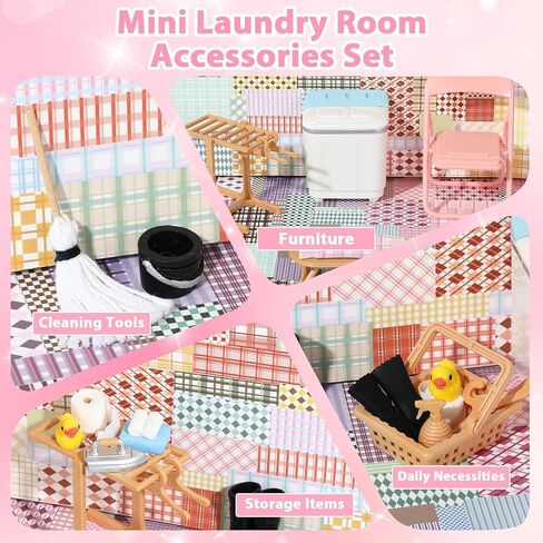 28Pcs Mini Dollhouse Furniture Accessories Miniature Laundry Playset Including Washing Machine, Ironing Board Iron, DIY Dollhouse Miniature Set for Birthday Gift for Toddler, Boys, Girls in Saudi Arabia