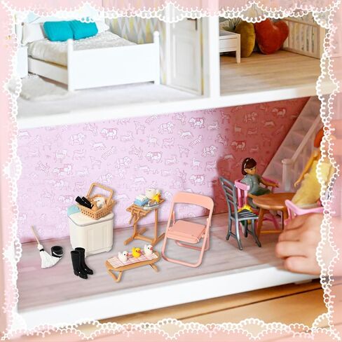 28Pcs Mini Dollhouse Furniture Accessories Miniature Laundry Playset Including Washing Machine, Ironing Board Iron, DIY Dollhouse Miniature Set for Birthday Gift for Toddler, Boys, Girls in Saudi Arabia