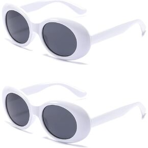 BUTABY Retro Oval Sunglasses Clout Goggles Kurt Cobain Vintage Mod Thick Frame Round Lens Unisex UV400 Protection