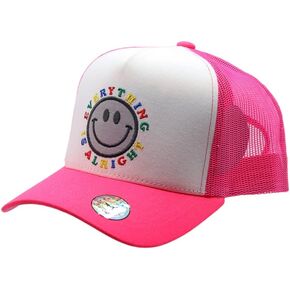 Muka Smiley Face Trucker Hat Streetwear Vintage 5-Panel Trucker Hat Smile Face Embroidery Mesh Back Cap Snapback Graphic Hat