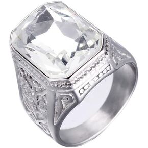 Men Women's Stainless Steel Gem Square Personality Rings Jewelry Anniversary Multicolor Gemstone