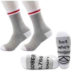 JXGZSO 2 Pairs 1/2/3 Years Sobriety Anniversary Socks AA NA Gift Sober 8,766/17,520/26,280 Hours But Who’s Counting Socks