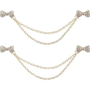 uxcell 2pcs Bowtie Sweater Clips Retro Cardigan Collar Clips with Chain Shirt Clips Shawl Clips Clothes Clip for Women(Gold)