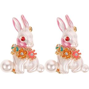 Backpacks Pin 2Pcs Rabbit Brooches Pins Bunny Pearl Brooches Bunny Shape Crystal Brooches Animal Lapel Pins Dress Accessories Easter Jewelry Gift Rabbit Corsage