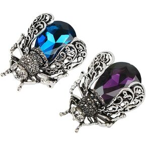 Opexicos 2Pcs Crystal Insect Brooch Beetles Brooches Pin Fashion Brooch For Women Pins Scarf Clip Jewelry Broach Purple Blue