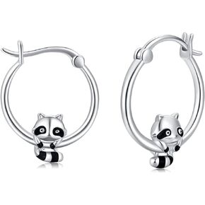 Midir&Etain Raccoon Hoop Earrings for Women Girls S925 Sterling Silver Hypoallergenic Animal Earrings for Women