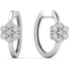 Valentine's Day Gifts 1/10 Carat Lab Grown Round Cut Diamond Flower Small Two Tone Hoop Earrings 14K Solid Gold For Women Very Good Cut Lab Created Diamond Huggie Earrings (F-H, SI1-SI2, 0.08 c.t.w) (Valentines Gift for Her)