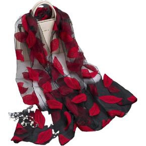 ANKOMINA Women Girls Soft Lightweight Leaves Mesh Sheer Silk Scarf Fashion Lace Beach Wrap and Shawls Towel Scarves