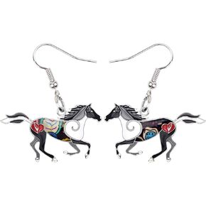Enamel Alloy Running Horse Earrings Drop Dangle Fashion Jewelry For Women Girls Cute Charms Gift