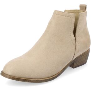 Journee Collection Womens Rimi Bootie with Soft Vegan Suede uppers and Faux Woodgrain Stacked Heel
