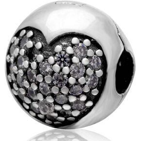 حلية سدادة مشبك مع حلية كريستال 925 من الفضة الاسترليني حلية دائرية على شكل قلب وحلية قفل فاصل حلية للسوار (أبيض) in Kuwait