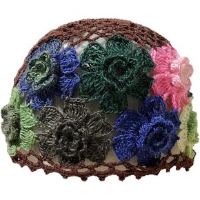 Crochet Beanie Hat for Women Men Y2k Floral Boho Knitted Beanie Cotton Flower Patterned Slouchy Skull Cap Lace Head Wrap
