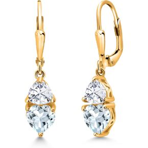 Gem Stone King 925 Sterling Silver Purple Amethyst and Purple Amethyst Dangle Leverback Earrings For Women (2.40 Cttw, Gemstone February Birthstone, Heart Shape 6MM, Trillion 5MM)