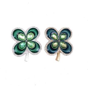LAXPICOL St. Patrick's Day's Gift Lucky Irish Four Leaf Clover Shamrock Crystal Brooch Pin