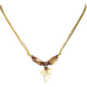Swimmi Genuine Mako Shark Tooth Necklace for Men Women Boy Girl with Seed Beads and Adjustable Waxed Cord Handmade Jewelry CA378